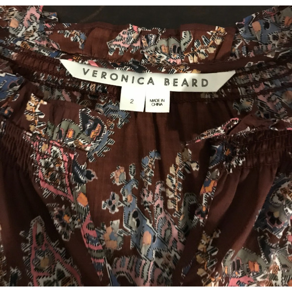 Veronica Beard Hopkins Printed Long Sleeve Ruffle Blouse - Size 2 - Picture 5 of 10